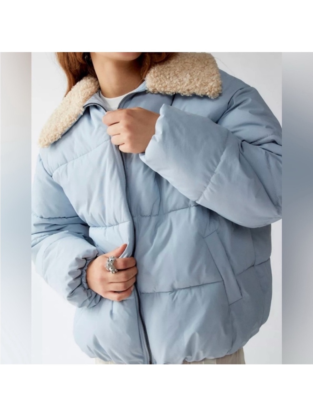 Urban Outfitters Duckie Puffer Jacket Blue Faux Sherpa Collar S